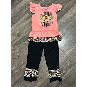 Girls Boutique Easter 2 piece set Shirt & Ruffled Pants He Is Risen NEW 4T